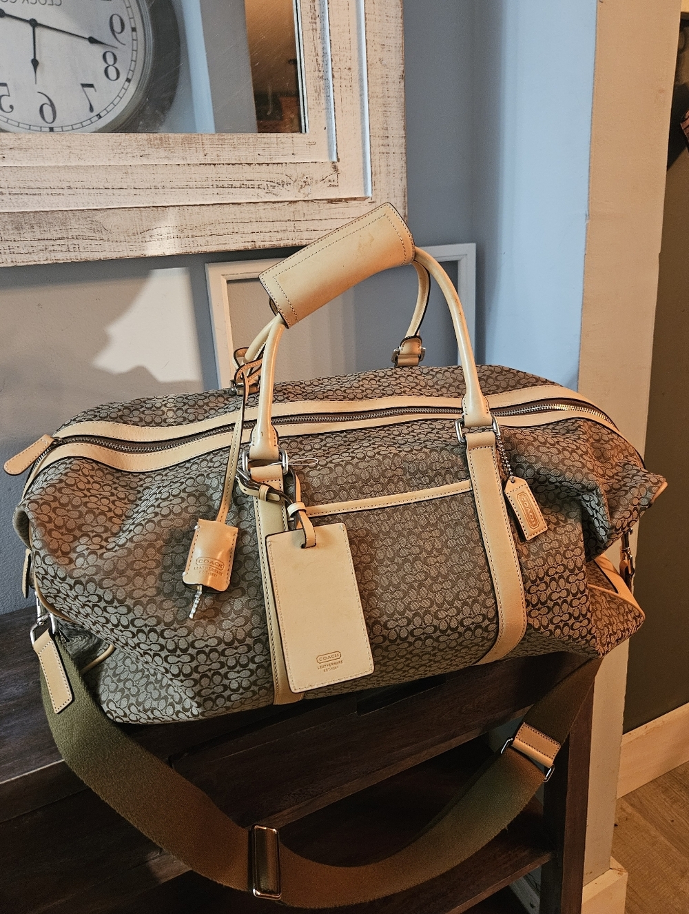 Coach Tan Signature Canvas Weekender Bag